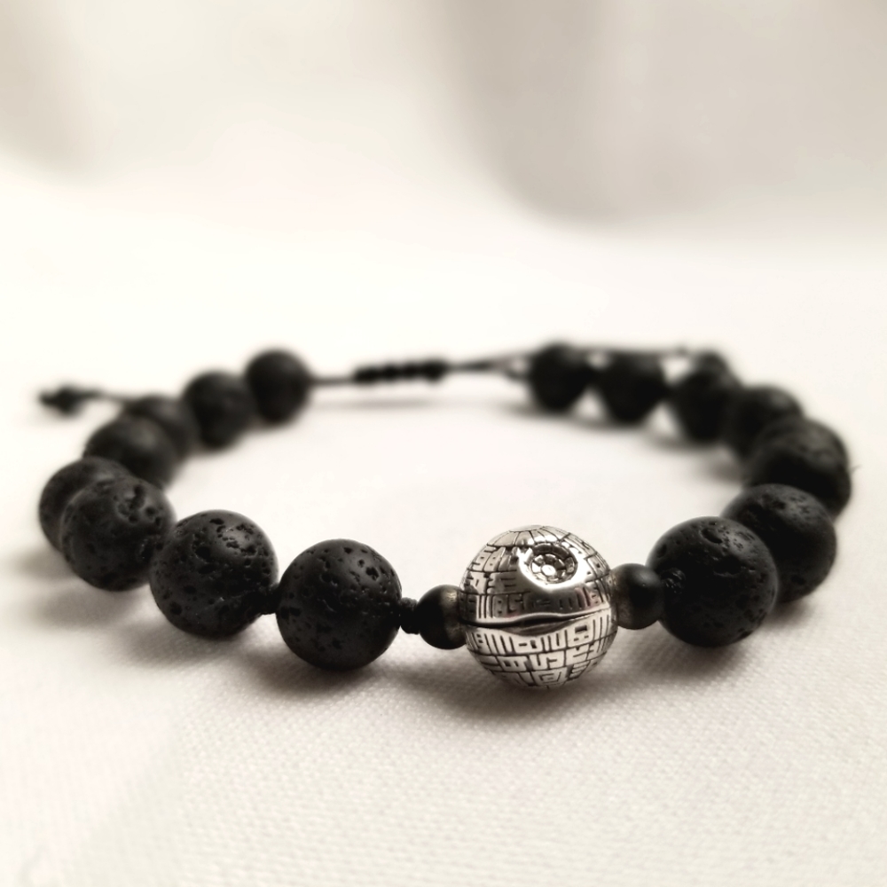 Death Star Lava Stone Bracelet, OS Adjustable
